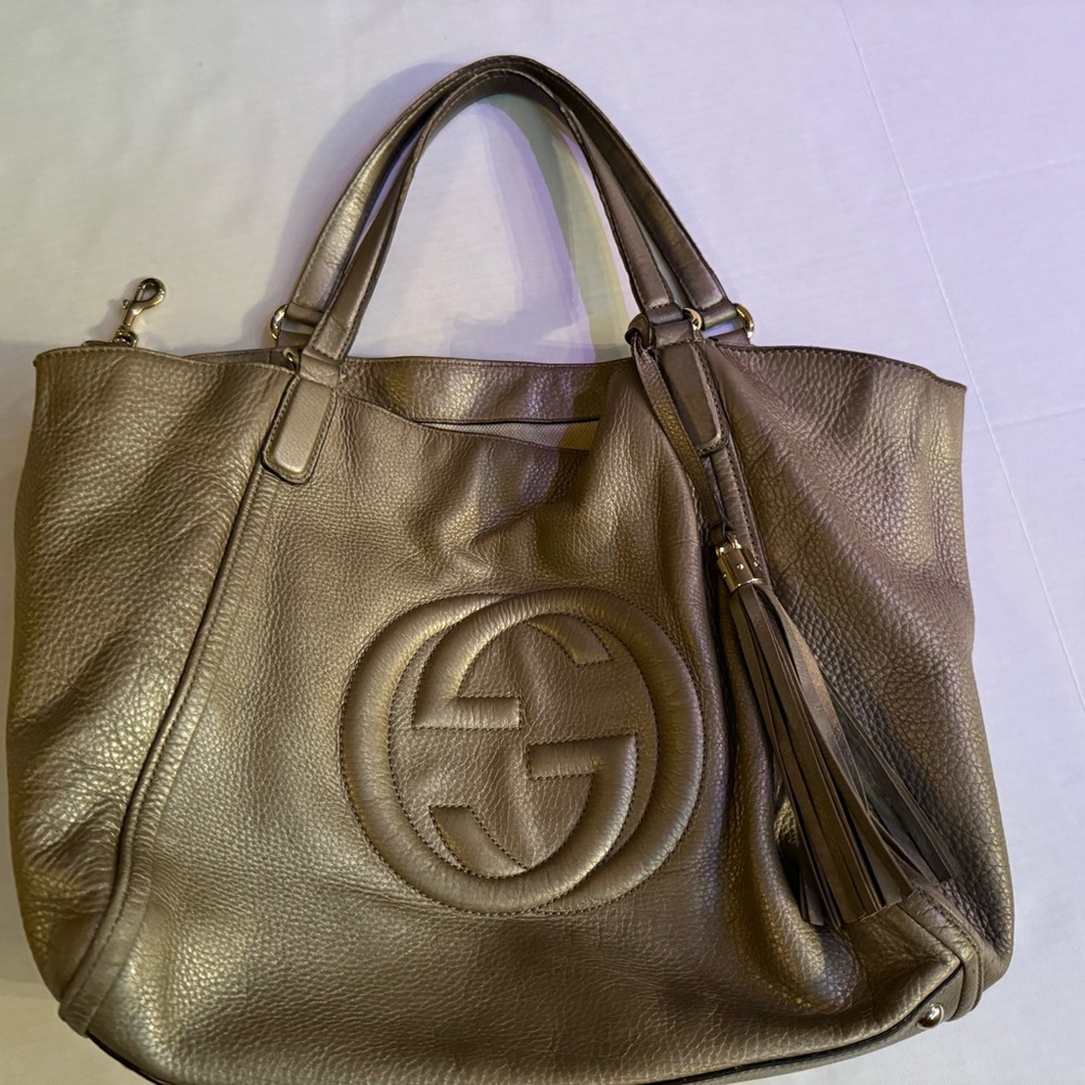 Authentic Gucci Shimmering Taupe Leather Tote